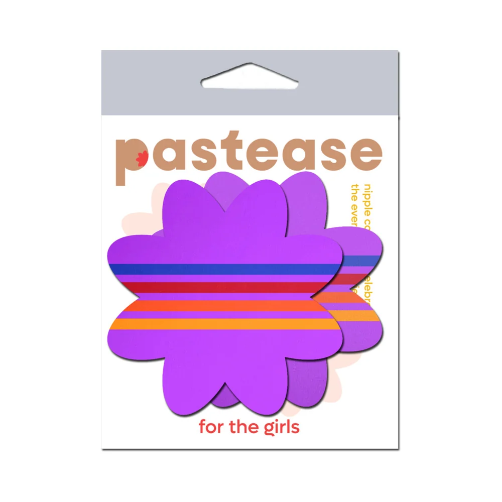 Pastease Colorful Retro Stripes on Purple Petal Breast Pasties - Image 7