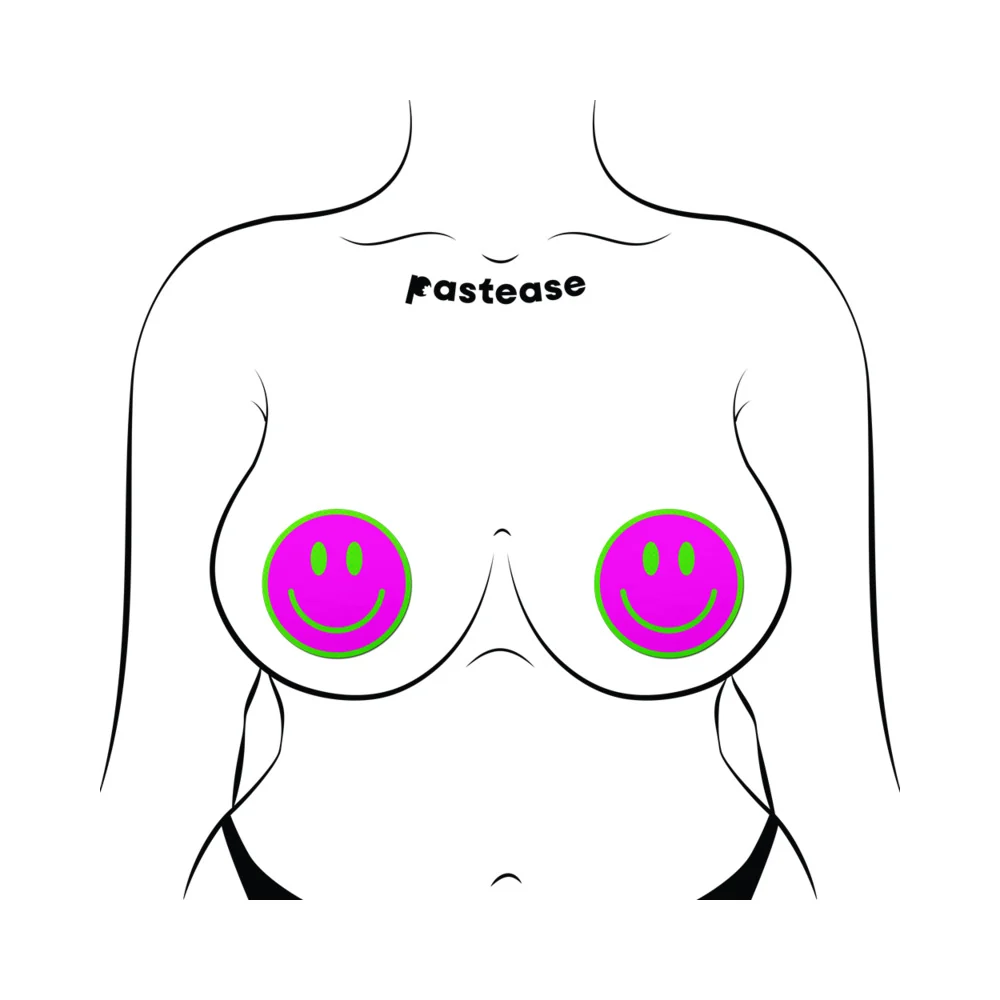 Pastease Neon Green Glow-in-the-Dark Pink Smiley Face Breast Pasties - Image 6