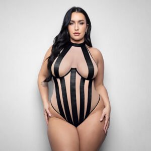 Fantasy Lingerie Elusive Verena High Neck Teddy with Stripe Detail 3XL/4XL