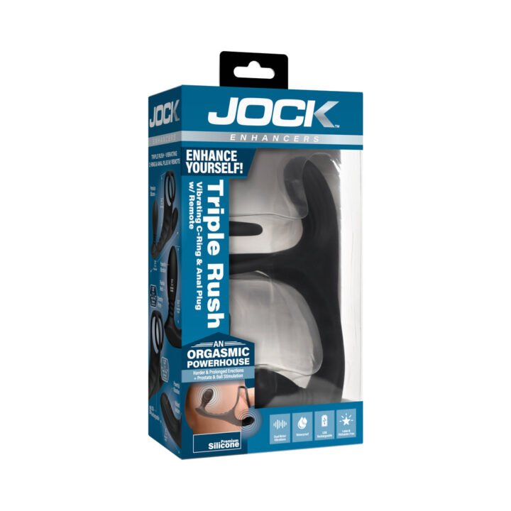 JOCK Enhancers Triple Rush Vibrating C-Ring&Anal Plug w/ Remote