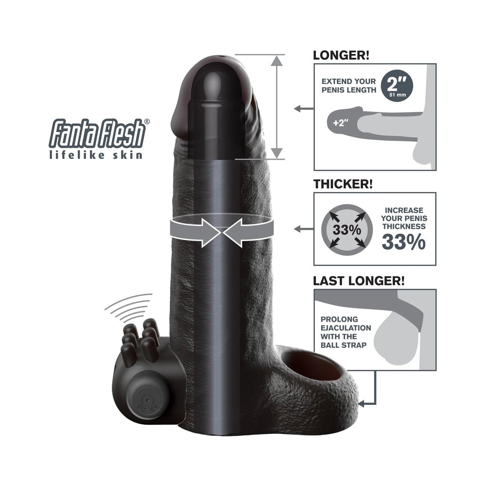 Fantasy X-Tensions Vibrating Real Feel Extension 2 in. Black - Image 4